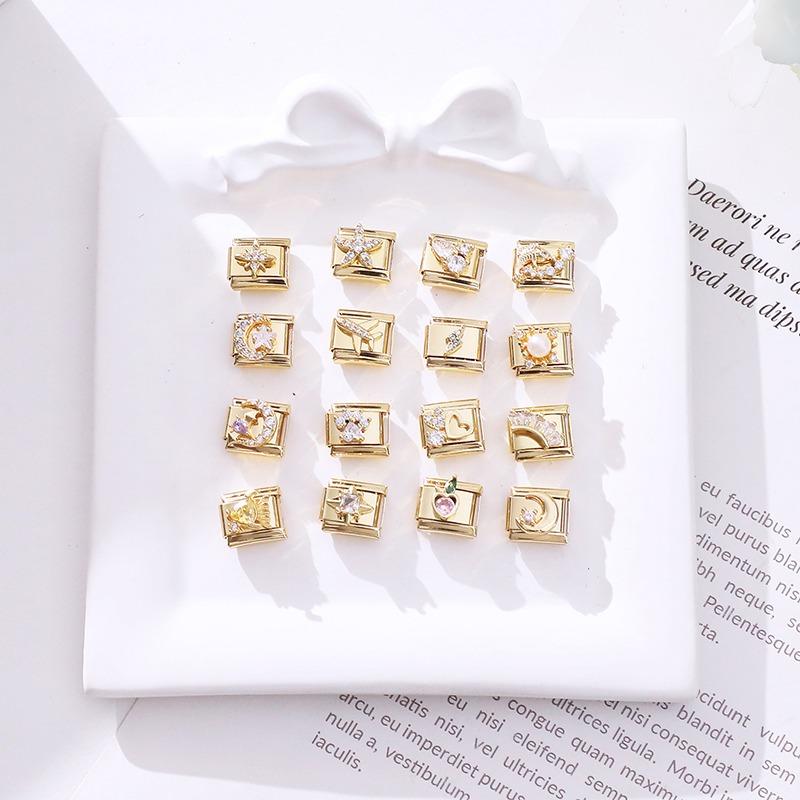 Gold Color Zircon Butterfly Moon Star Heart Italian Charm Link Fit 9mm Stainless Steel Bracelet Women Men DIY Making Gifts