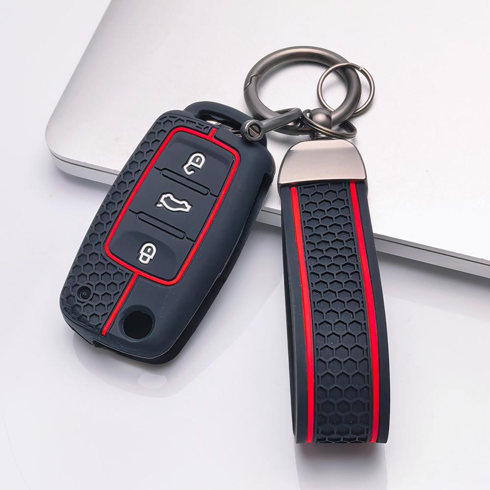 Schlüsseltasche Abdeckung für VW Golf Polo Passat Tiguan Jetta Octavia A7 MK7 B8 Mk2 mit Schlüsselanhänger Kratzschutz Stoßfester Schutz Weiche Grifffläche