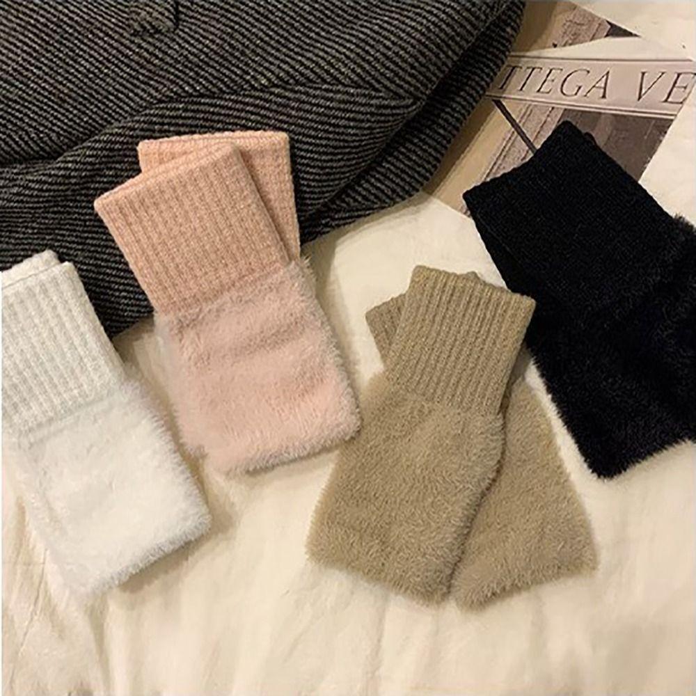 1 Pair Polyester Fibre Knitted Gloves Warm Insulation Fingerless Gloves Fashion Wrist Cover  Winter