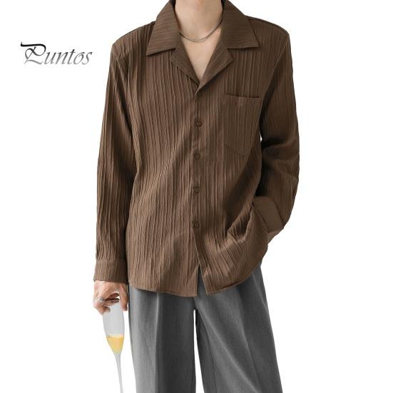 

Мужская рубашка с кубинским воротником, длинным рукавом, в полоску, текстурированная, на пуговицах, свободная посадка, однотонная повседневная рубашка для повседневной носки, работы и отдыха M кофейный