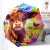 Highland Cattle Pattern Folding Umbrella Fashion Auto-Open 8 Iron Ribs Plastic Handle Foldable Sunshade Perfect Christmas Gifts