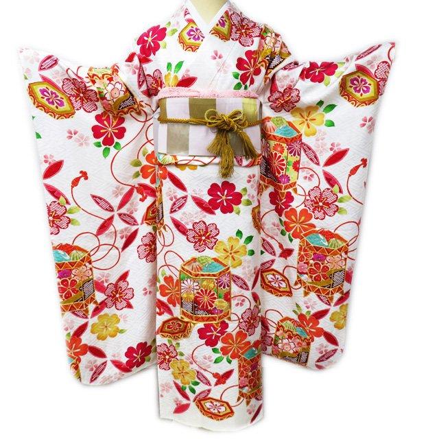 

FINAL PRICE [Used] Furisode Kimono Recycled Pure Silk Sleeve Kimono Embroidery Cherry Blossom Pattern Shell Oke Pattern Ground Pattern White