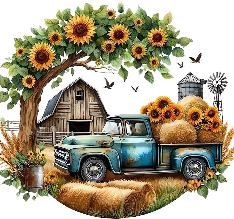 QT2474#15cm Large Sunflower Farm Truck Car Sticker, Suitable for Laptop, Car, Truck, Van, SUV, Motorcycle, Bumper, Window