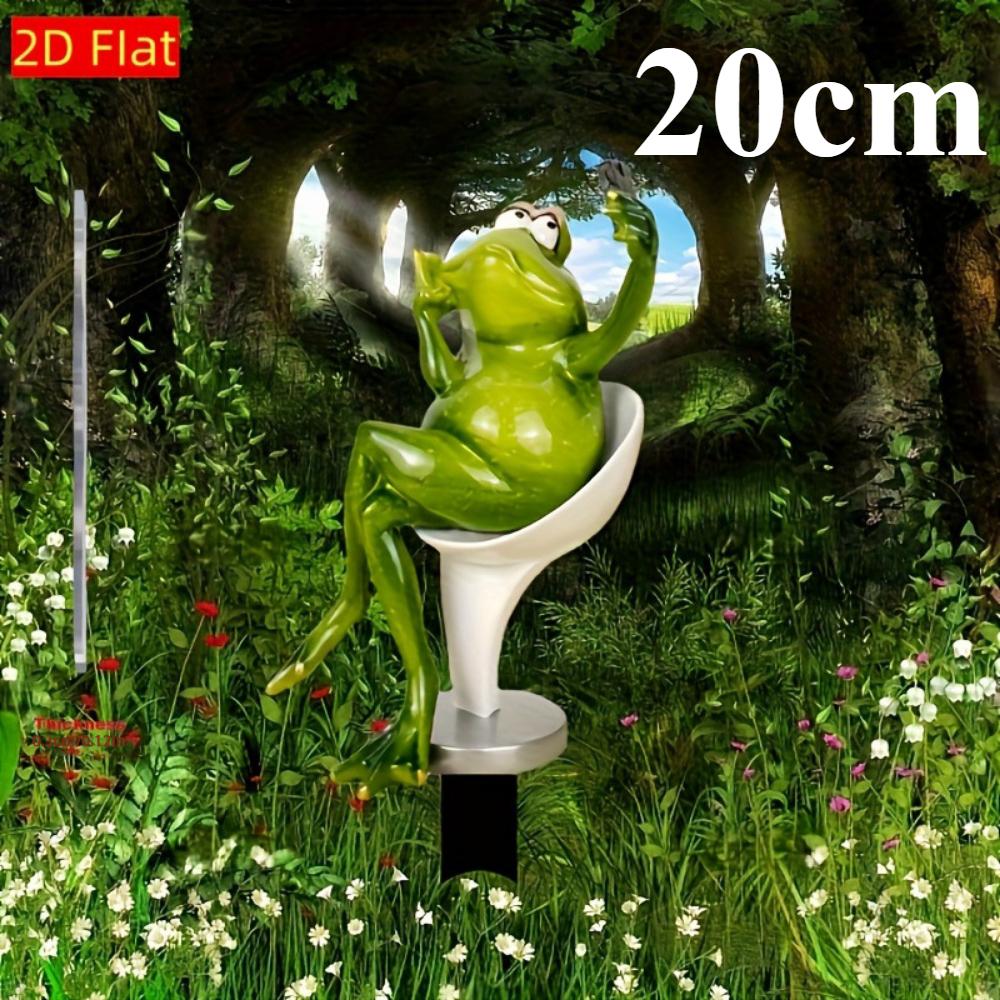Broască cântând la chitară, acrilic plat 2D, decorațiune de grădină, ornamente, potrivit pentru grădină, ghiveci de flori, iarbă, Crăciun, Halloween 20cm green