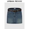 UR2026 Damen Mini-Jeansrock, gewaschen, mit Gürtel und Nieten