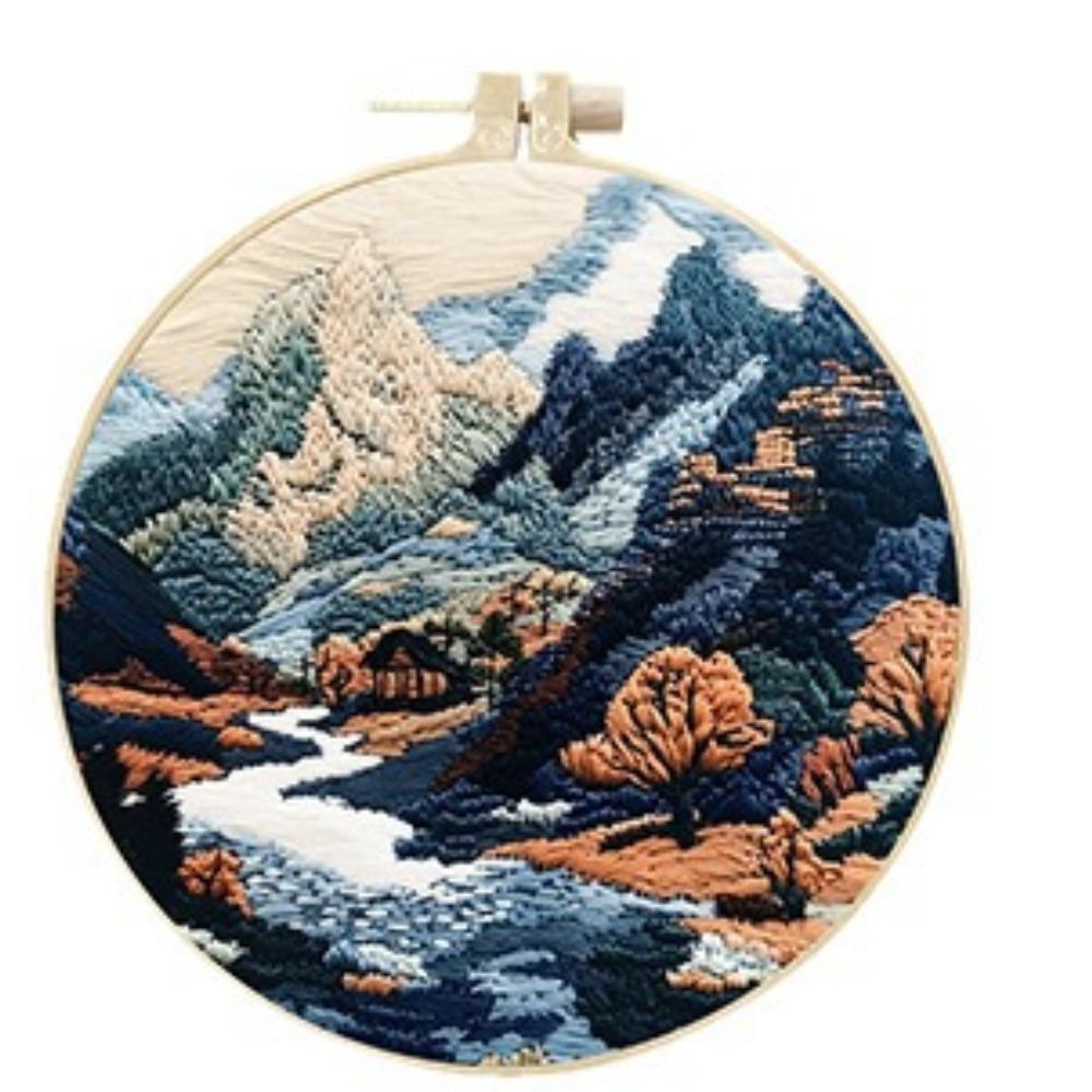 1set Riverside Cottage Landscape Series Hand Embroidery Material Set, Cross Stitch Beginner's Easy Tutorial and Tools, Craft Fabric Material Set