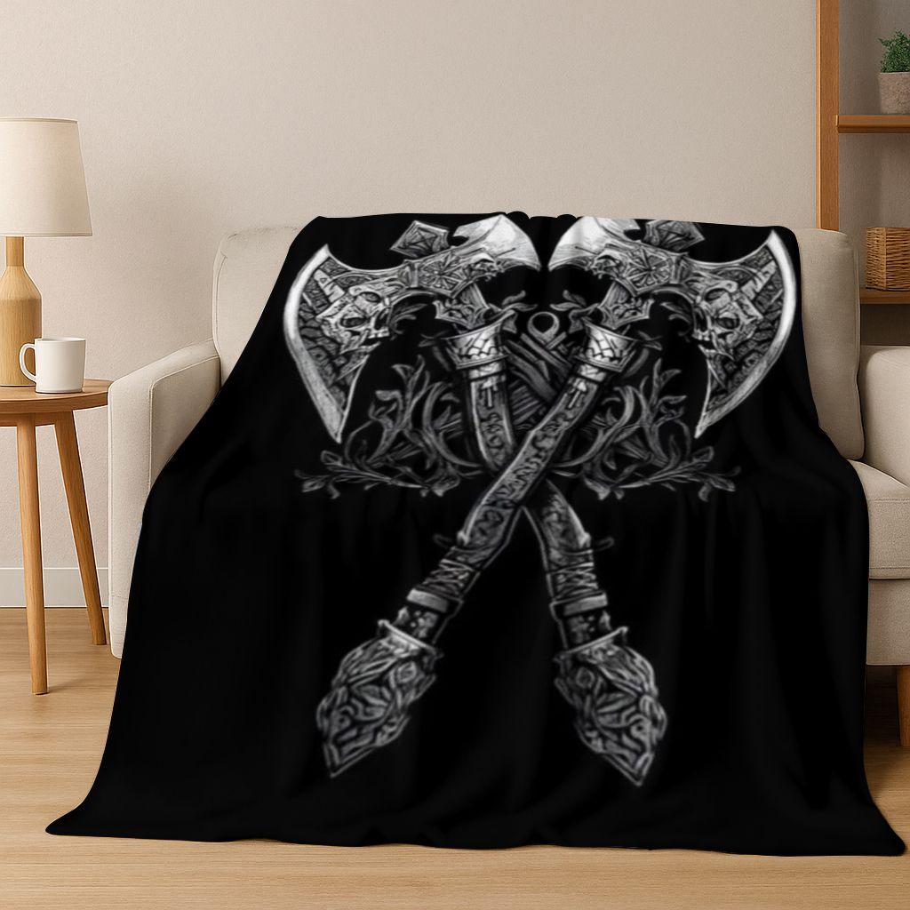 Nordic Viking Warrior Symbol Valhalla Valknut Rune Flannel Blanket,Cozy Soft Throw Blanket for Home Bedroom Bed Sofa Cover Gift