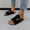 Large size retro slippers women's summer wear new matte leather shoes one word cool slippers flat bottom