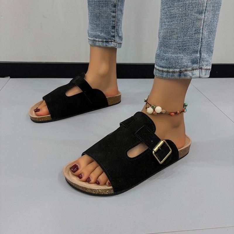 Large size retro slippers women's summer wear new matte leather shoes one word cool slippers flat bottom