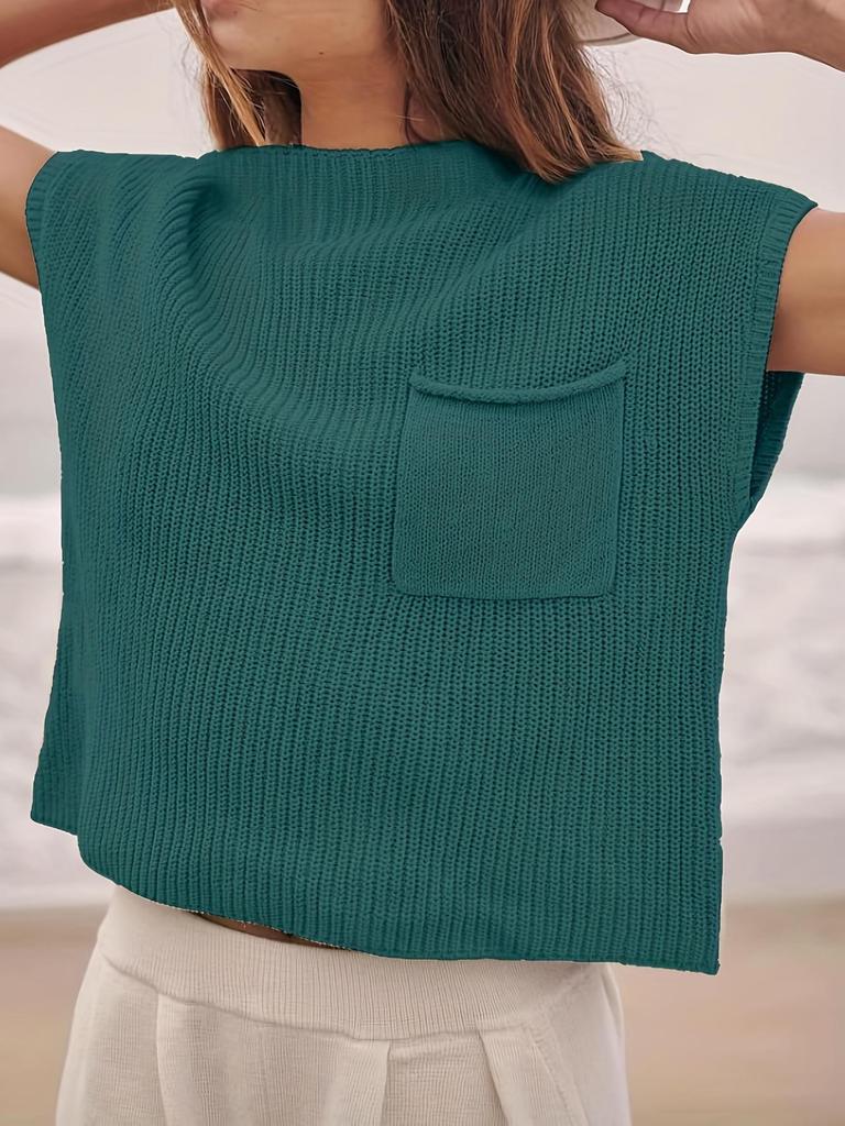 Women's Sleeveless Knitted Pullover: Versatile Round Neck Sweater
