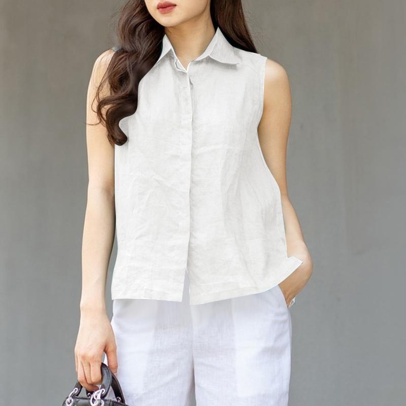 ZANZEA Women Classic Collar Summer Casual Sleeveless Vest Tops