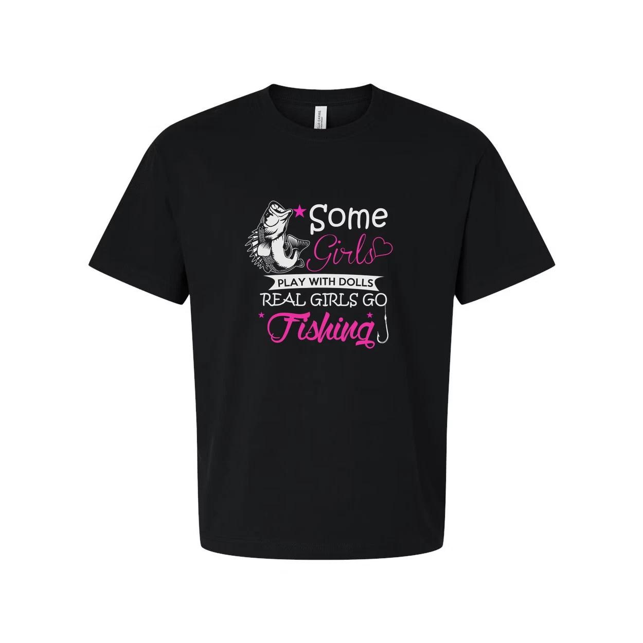 

Some Girls Go Fishing Graphic Tee With Pink Text And Fish Illustration For Unise S