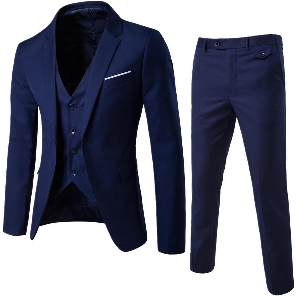 Spring 2020 Business Casual Three-Piece Suit: One-Button Design for Groom & Best Man (Sizes S-6XL).