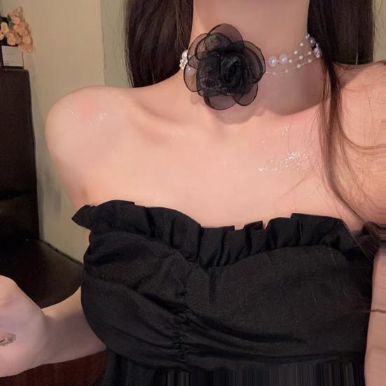 Kamelie Faux Perle Damen Halskette Vintage Französisch Hypoallergen Verstellbar Mädchen Faux Perle Blume Choker Halskette Modeschmuck