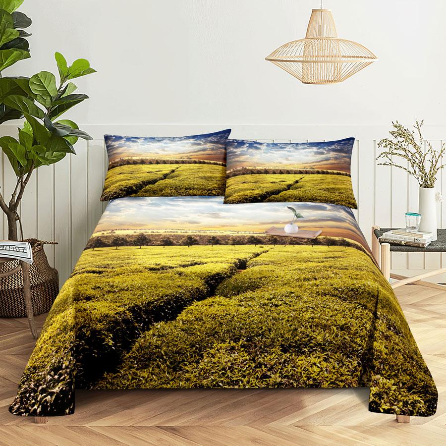 Drap de Lit Taie d'Oreiller Ensemble de Literie Linge de Maison Housse Senic Queen King Taille Double 220x240 Arbres pour Chambre Doux Twin Full Simple Nouveau