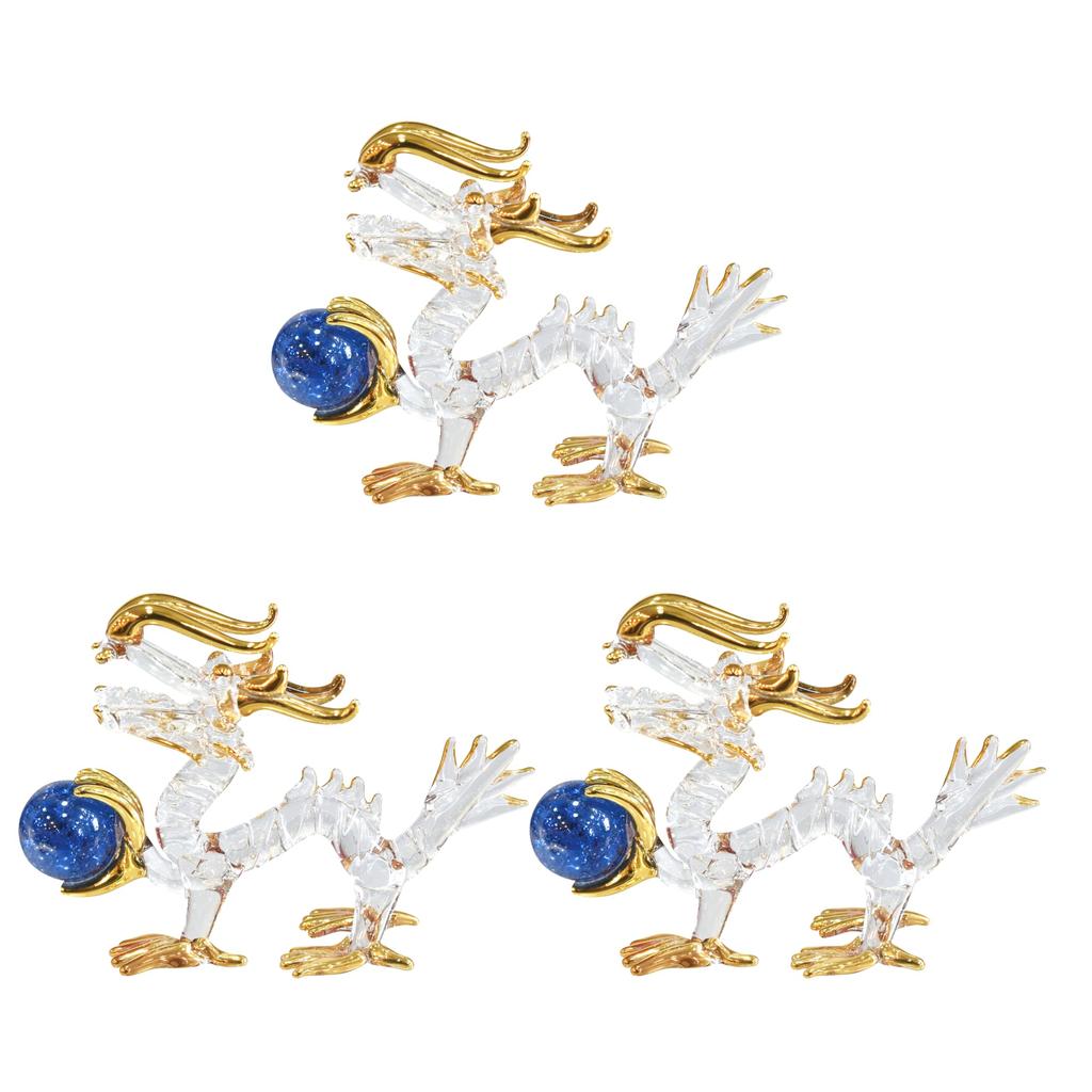 Fourcart Handmade Glass Feng Shui Good Luck at Work Dragon, 2-inch Dragon, Set of 3
