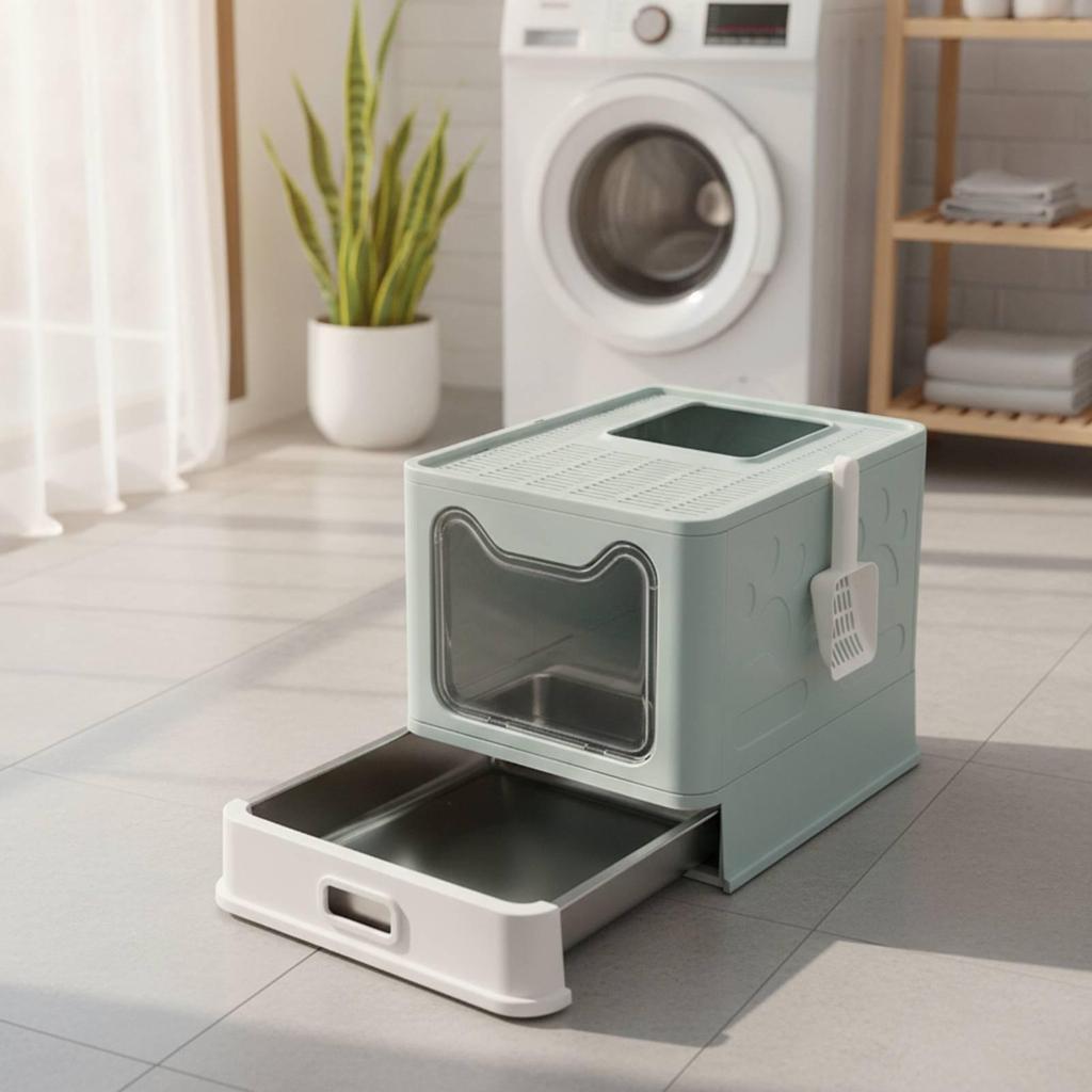 Litter Box with Closed Stainless Steel Drawer