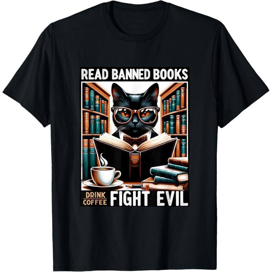 

Huyarin Read Banned Books Drink Coffee Fight Evil Book Reader Lovers T-Shirt XXXXXL різнокольоровий