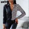 GMXIA Women's Fashion Casual Solid Color Print Long Sleeve POLO Neck Blouses & Shirts