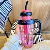 Cute 1200ML Summer Plastic Cup Large Capacity Leakproof Sports Water Bottle with Handle Straw Water Bottle Outdoor Travel