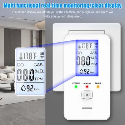 4-in-1 Gas- & CO-Detektor mit LCD-Anzeige Plug-in Erdgas Kohlenmonoxid Alarm Temperatur- & Feuchtigkeitsmonitor Hohe Empfindlichkeit Heim-Wohnmobil Sicherheit