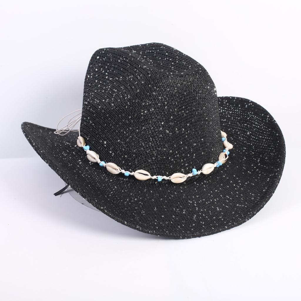 Popular European and American classic western denim straw hat, men's and women's fashion outdoor sunscreen sequined straw hat