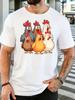 Unisex Colorful Chicken Group Cartoon Graphic Cotton Short Sleeve Tee Crew Neck Soft Male Summer Casual Breathable Street Top