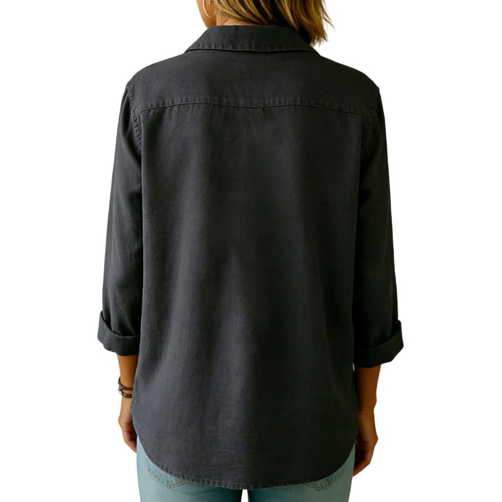 Women's -button -color Cotton And Linen Casual Loose Button-down Collar Blouse Shirt