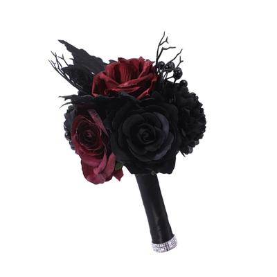 Gotisches Brautstrauß,Hochzeitsstrauß für Braut,Schwarz und Rot/Lila Brautstrauß für Hochzeit,Zeremonie,Jubiläum