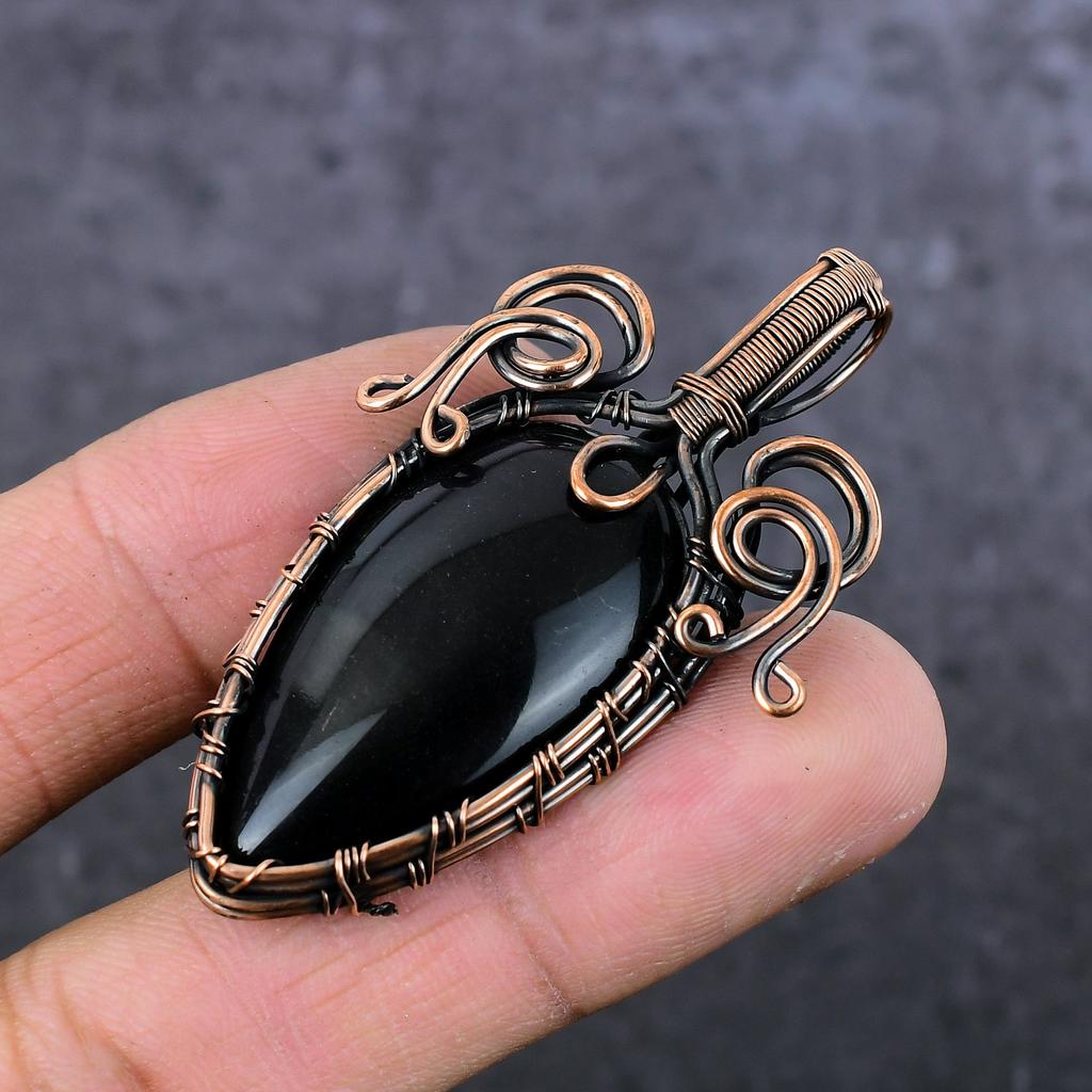 Black Onyx Gemstone Copper Wire Wrap Jewelry Pendant 2.36" q3K73