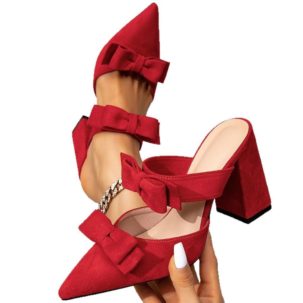Women's shoes party party red high heels sandals thick heels high heels fashion pointed buckle simple high heels