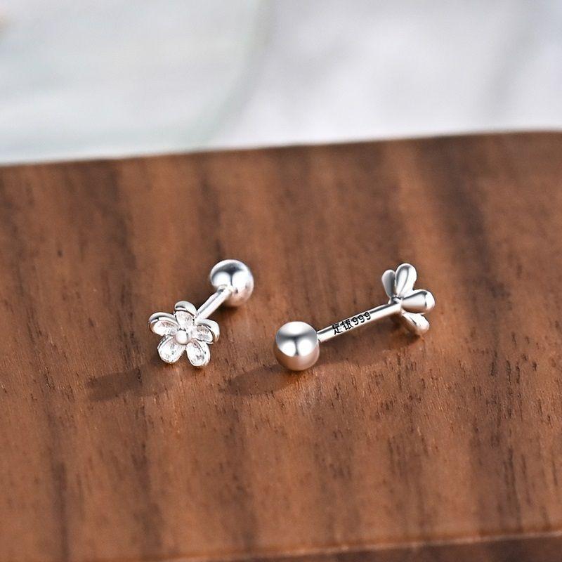 

Flower Stud Earrings for Women S999 Sterling Silver Earrings 2025 New Arrival Best Selling Fancy Ear-Caring Exquisite Mini Ear Bone Stud Flower Screw Earrings