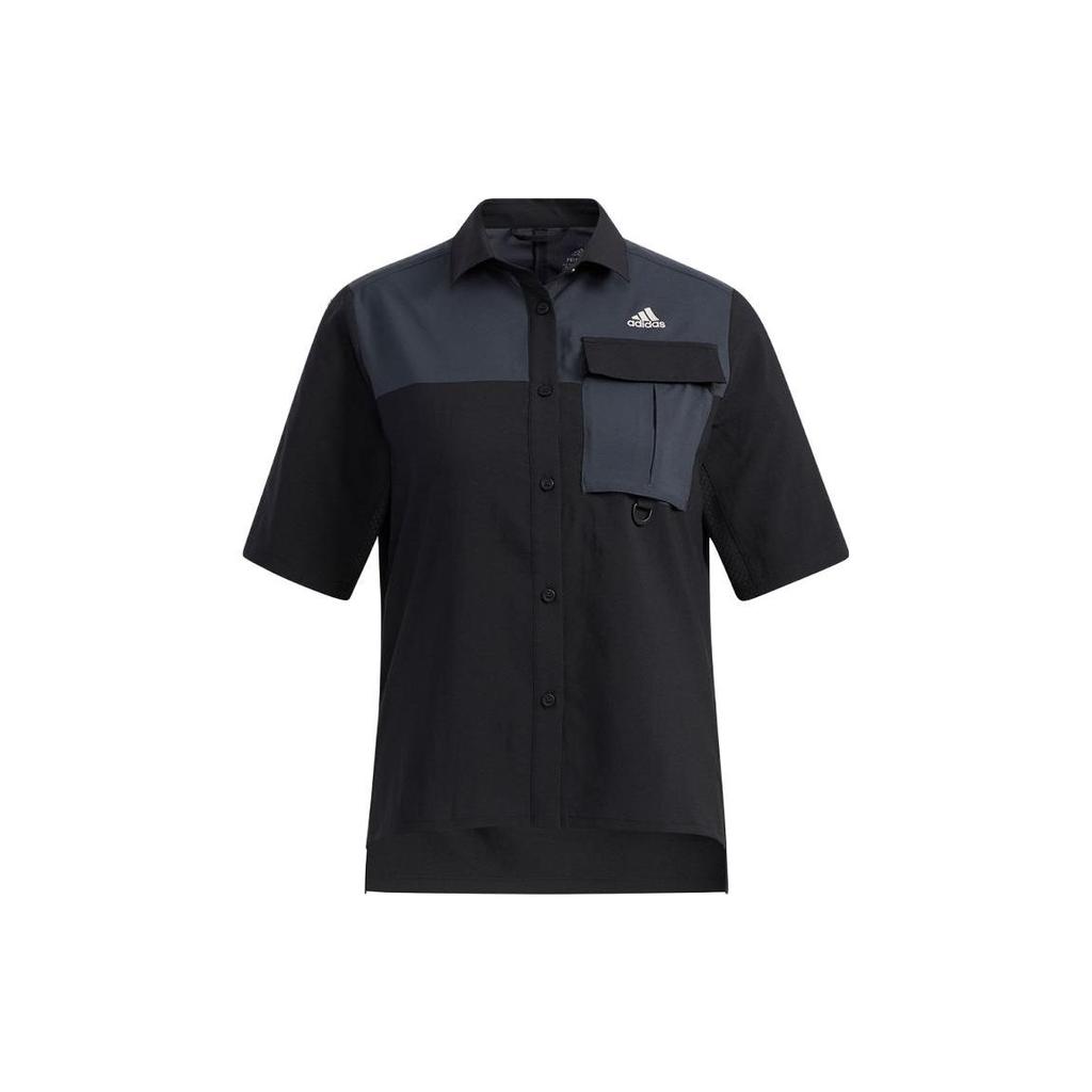 Adidas Color Block Sports Casual Short Sleeve Shirt Women Shirts Black Gray H13816