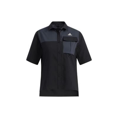 Color Block Sports Casual Short Sleeve Shirt Women Shirts Black Gray H13816