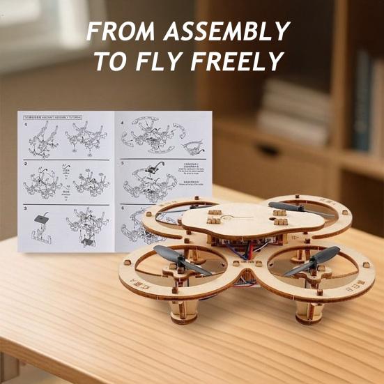 Дерев'яна модель-пазл Дрон Ручна збірка Набір для будівництва Дитячий Дрон з пультом керування Набір DIY Дорослий Міні RC