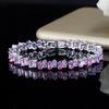 Pera 9 Colors Fashion Ladies Option Big Square Green Zircon Connected Silver Plated Chain Link Bracelets for Christmas Gift B118