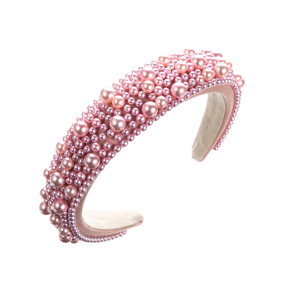 

Sponge Pearl Beaded Wide-Brimmed Headband: High-End Handmade Fashion Accessory рожевий