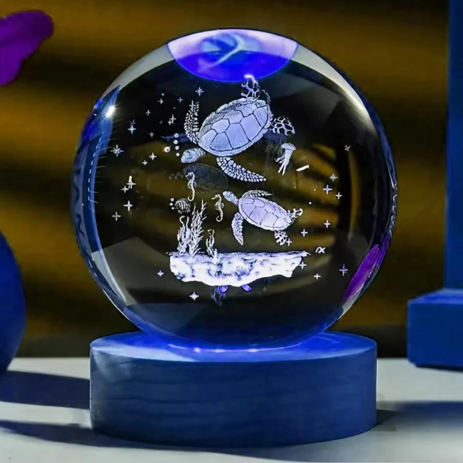 Umgebungslicht Saturn 3D Kugel Lampe Sonnensystem Kristallkugel mit Mehrfarbiger LED Lichtbasis Stimmungslicht Geschenke Geburtstag