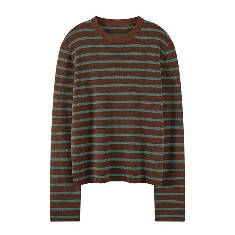 Elegant Striped Merino Wool Sweater - Spring/Autumn 2026 Women's Thin Knitwear
