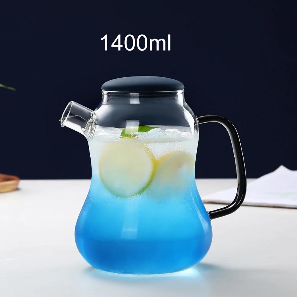 1,4l tepelně odolná skleněná konvice Květinová konvice na čaj Velká modrá skleněná nádoba na ovocnou šťávu Keramická konvice