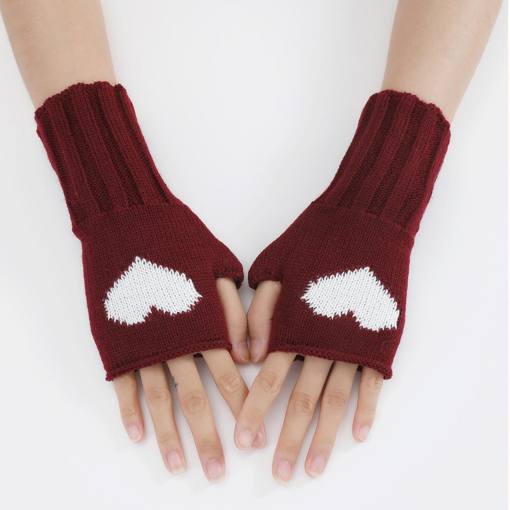 Love Short Cute and Fashionable New Autumn and Winter Knitted Wool Warm Half-finger Fingerless Gloves for Women with Cold Proof Fake Sleeves