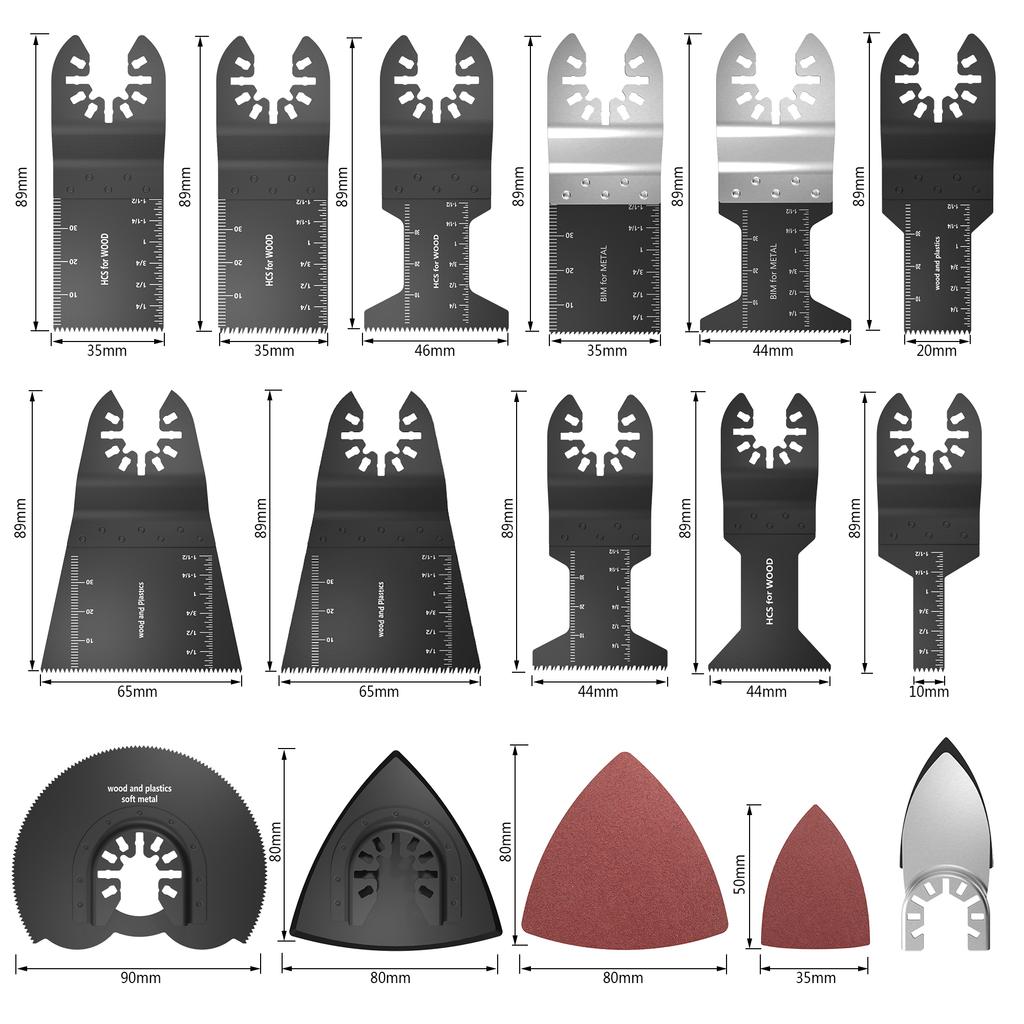 56pcs Multitool Blades High Carbon Steel Mix Oscillating Saw Blades Quick Release Oscillating Blades for Wood Plastic Metal Cut