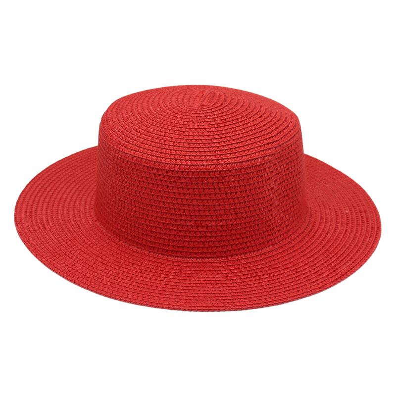 Color Dome Flat Top Brim Monochrome Straw Hat Popular Bare French Beach Hat Sunshade Breathable Hat