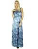 Bimba Women Long Satin Maxi Smocked Waist Sleeveless Dress Boho Gown