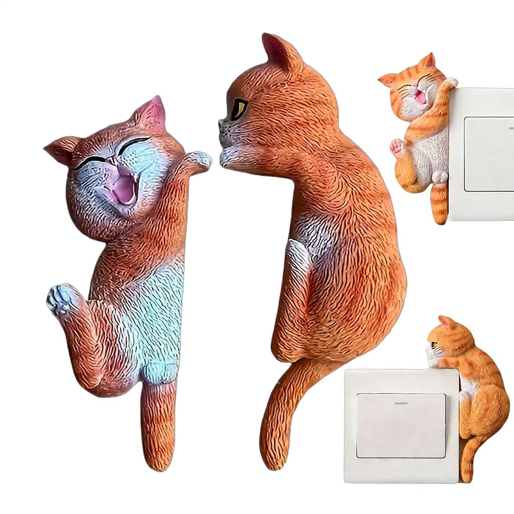 2PCS Light Switches Sticker Removable Cute Cat Decals For Kids Room Home Adorable Bedroom Kitchen Nursery 2D Decor