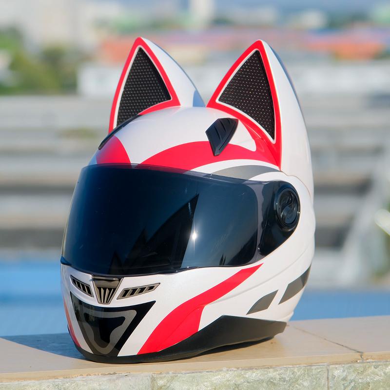 Motocross Men Helmet Women Lovely Motorcycle Helmet Original White Red Cat Helmet Casque DOT Approved Full Face Safety Helmet