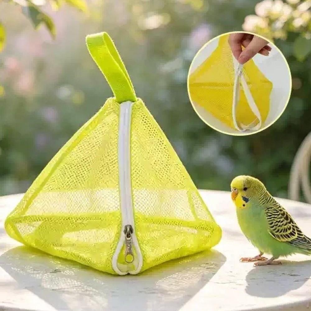 Breathable Mesh Bird Carrier Bag Large Space Anti Fly Pet Transport Cage Triangular Folding Parrot Travel Cage Four Seasons