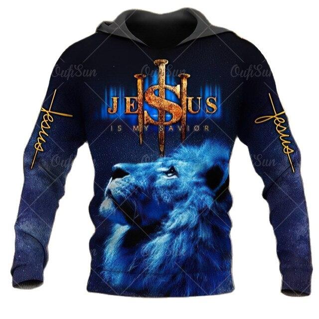 3D Print Lion Jesus Graphic Men's Hoodie Spring/Autumn Fashion Versatile Sweatshirt Male Oversized Harajuku Long Sleeve Pullover