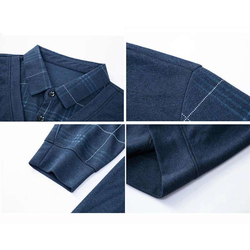 Beowon Brand Fashion T Shirts Men Spring And Autumn Long Sleeved T-Shirt Tops Business Casual Plaid Fake Two-Piece Men Clothing