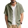 Summer Men's Lightweight Breathable Linen Loose-Fit Hooded Short-Sleeved Shirt